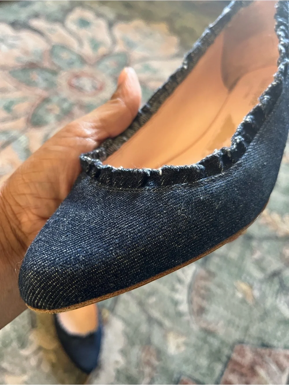 Kate Spade ♠️ Navy Ruffle Denim Pointed-Toe Ballet Flats Size 7 Retail: $195.00